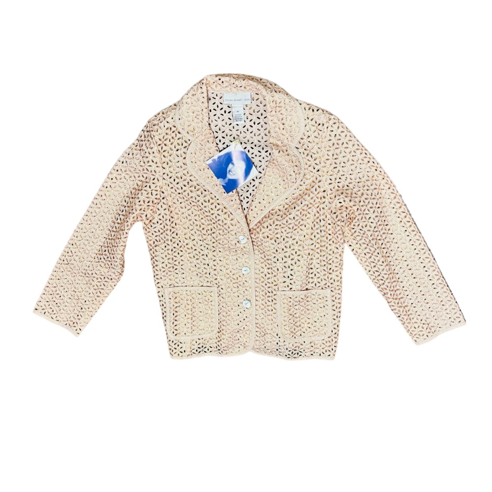 Susan Graver NEW Linen Jacket Size M Embroidered Fabric Mother of Pearl Buttons - Picture 1 of 11